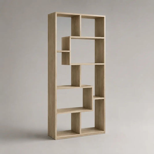 Libreria a giorno divisoria rettangolare in pannello truciolare melaminico rovere chiaro, 10 vani, 80 x 24 x 180 cm