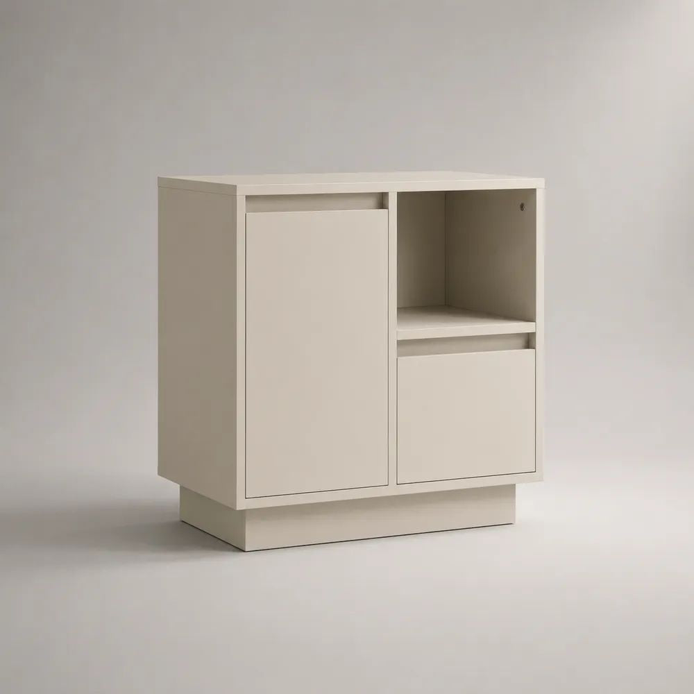 Comodino rettangolare bianco in MDF con 2 ante e vano aperto, 60 x 35 x 70 cm