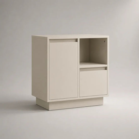 Comodino rettangolare bianco in MDF con 2 ante e vano aperto, 60 x 35 x 70 cm