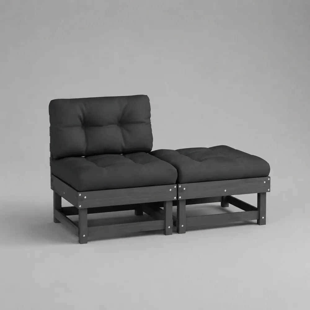 Divano da giardino modulare a 2 pezzi in legno massello di pino nero con cuscini, 127 x 63,5 x 62,5 cm