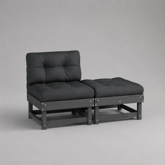 Divano da giardino modulare a 2 pezzi in legno massello di pino nero con cuscini, 127 x 63,5 x 62,5 cm