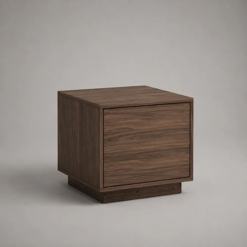 Tavolino quadrato in MDF impiallacciato con cassetto, marrone noce, 50 x 50 x 50 cm