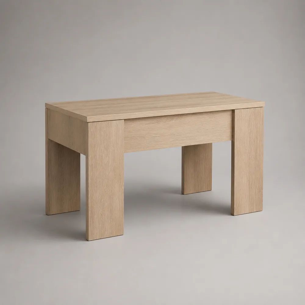 Tavolino rettangolare in legno con cassetto, rovere chiaro, 100 × 60 × 55 cm