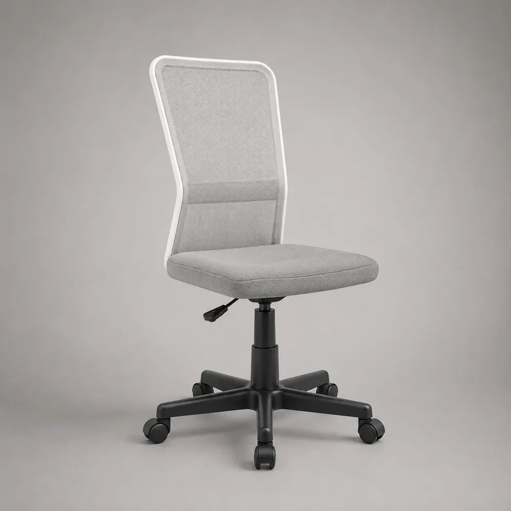 Sedia da ufficio girevole senza braccioli in rete grigia, altezza regolabile, base a 5 razze, 60 x 60 x 90-100 cm