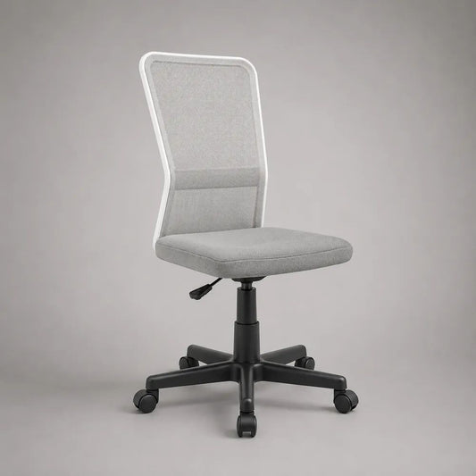 Sedia da ufficio girevole senza braccioli in rete grigia, altezza regolabile, base a 5 razze, 60 x 60 x 90-100 cm