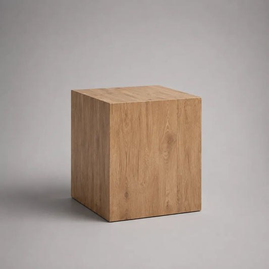 Tavolino da salotto a colonna in legno MDF impiallacciato, rovere naturale, 45 x 45 x 55 cm